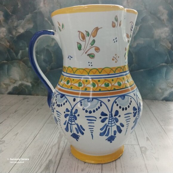 Vintage JS Talavara Hand-Crafted/Painted Folk Art Ceramic Artist Signed Pitcher - Picture 3 of 7